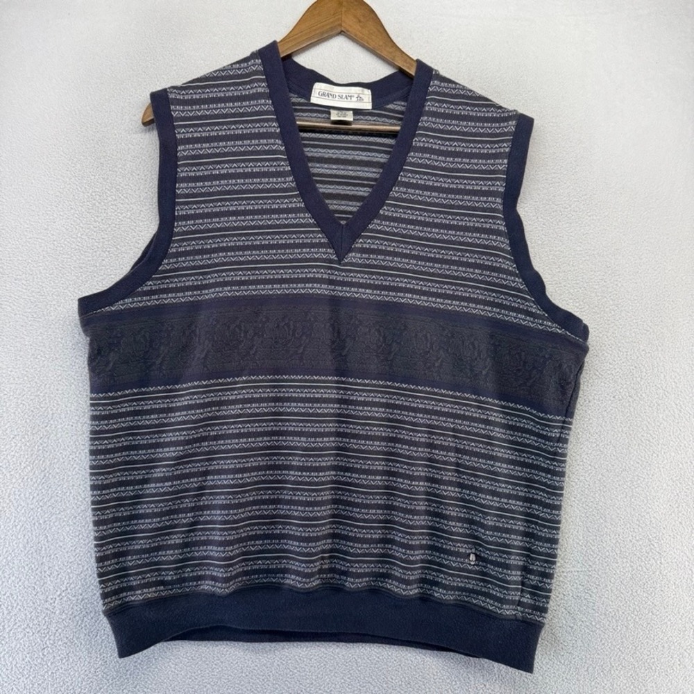 Vintage Grand Slam Sweater Vest Mens XL Blue Pattern Geometric Preppy Penguin